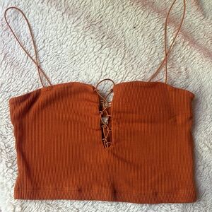 Free People Rust Orange Lace-Up Crop Top